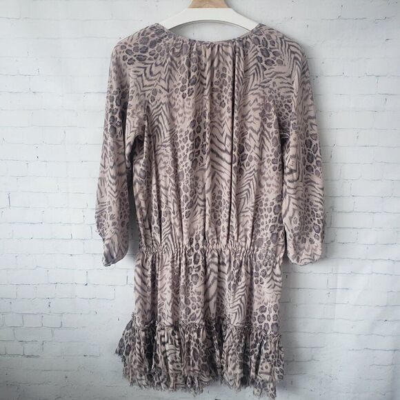 Rebecca Taylor Meow Animal Print 100% Silk Dress Size 10 Ruffle Hem Mob Wife - Picture 8 of 10